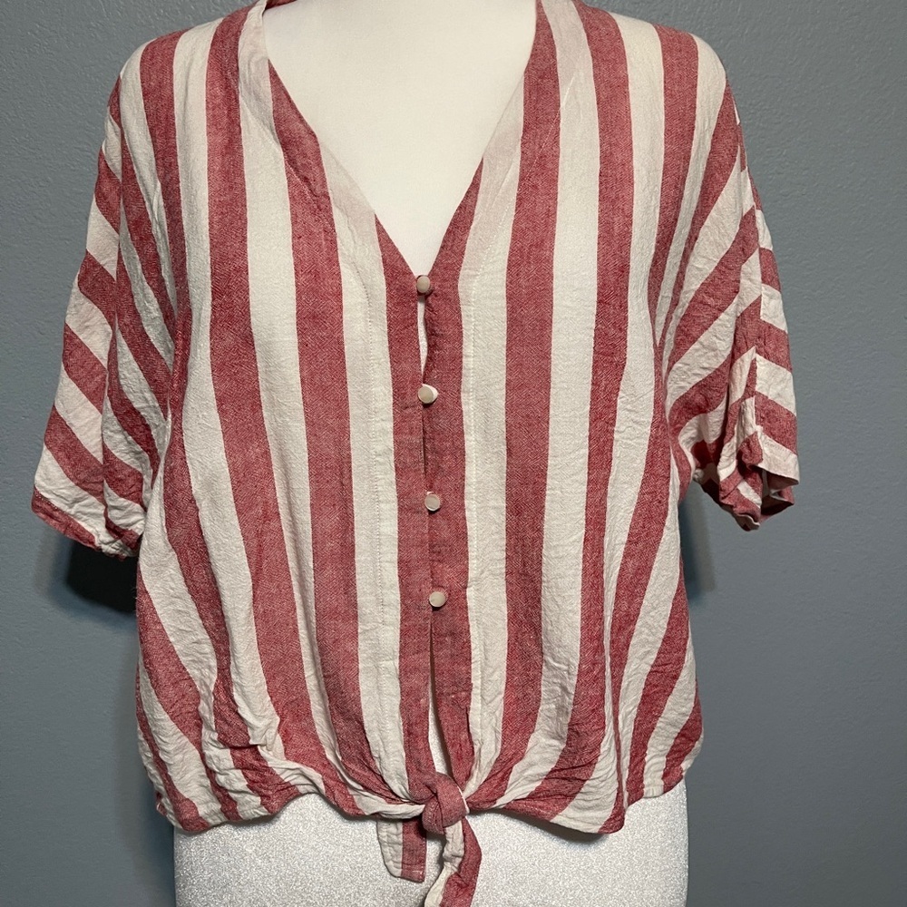 Rails Red & White Tie Front Top Seville Stripe Thea Blouse Coastal Western Large